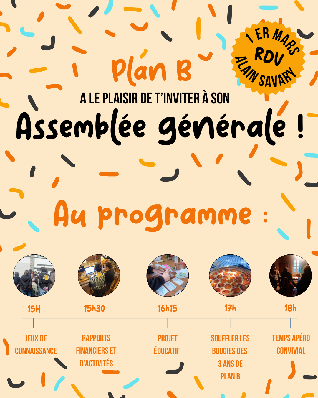 Plan B a le plaisir de t'inviter à son assemblée générale le 1er mars au centre Alain Savary à Rennes, de 15h à 18h, suivi d'un apéro convivial